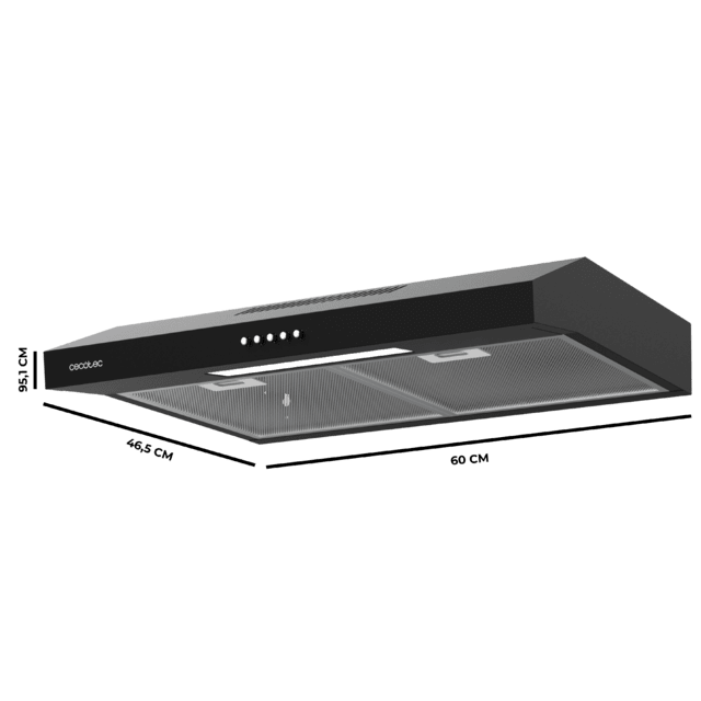 Cecotec Bolero Flux CM 602200 Black B Campana extractora convencional de 60cm de ancho acabado negro potencia succión 220m3/h Motor 70W Clase B control mecánico 3 niveles de potencia y luz. Campana extractora convencional Promoción por tiempo limitado