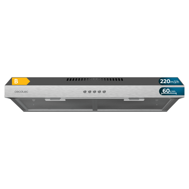 Cecotec Bolero Flux CM 602200 Inox B Campana extractora convencional de 60cm de ancho acabado inox potencia succión 220m3/h Motor 70W Clase B control mecánico 3 niveles de potencia y luz. Campana extractora convencional Solo hoy