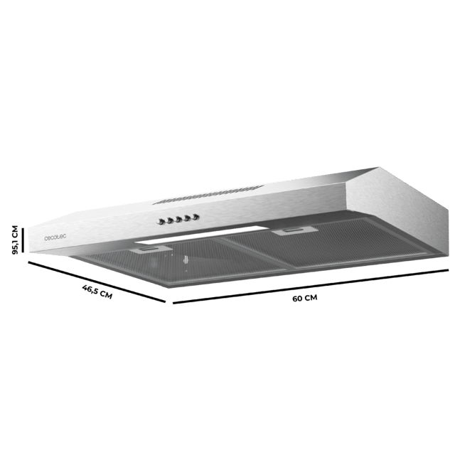 Cecotec Bolero Flux CM 602200 Inox B Campana extractora convencional de 60cm de ancho acabado inox potencia succión 220m3/h Motor 70W Clase B control mecánico 3 niveles de potencia y luz. Campana extractora convencional Solo hoy