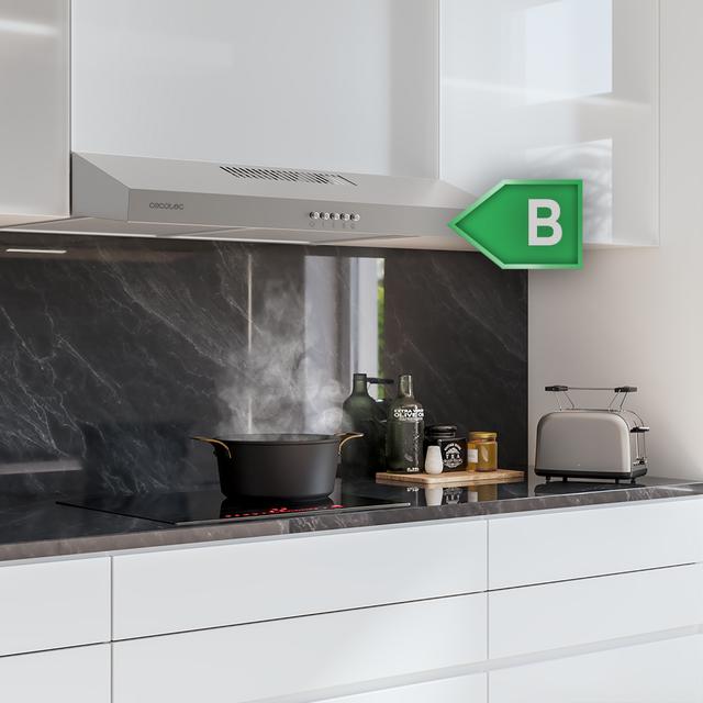 Cecotec Bolero Flux CM 602200 Inox B Campana extractora convencional de 60cm de ancho acabado inox potencia succión 220m3/h Motor 70W Clase B control mecánico 3 niveles de potencia y luz. Campana extractora convencional Solo hoy