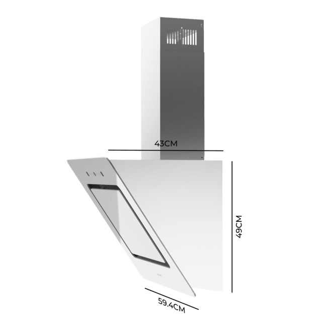 Cecotec Bolero Flux DT 608002 Glass White A++ Campana decorativa de 60cm de ancho acabado frontal vidrio blanco chimenea inox succión 800m3/h Motor 210W Clase A++ control táctil 3 niveles de potencia Booster luz filtro de carb Superdescuento