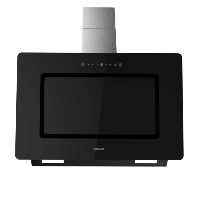 Cecotec Bolero Flux DT 908002 Glass Black A++ Campana decorativa de 90cm de ancho acabado frontal vidrio negro chimenea inox succión 800m3/h Motor 210W Clase A++ control táctil 3 niveles de potencia Booster luz filtro de carbo Tienda de fábrica