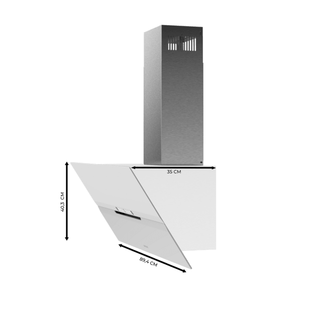 Cecotec Bolero Flux DT 908010 Glass White A++ Campana decorativa de 90cm de ancho acabado frontal vidrio blanco mate chimenea inox succión 800m3/h Motor 210W Clase A++ control táctil 3 niveles de potencia Booster luz filtro de Ahorra y exporta