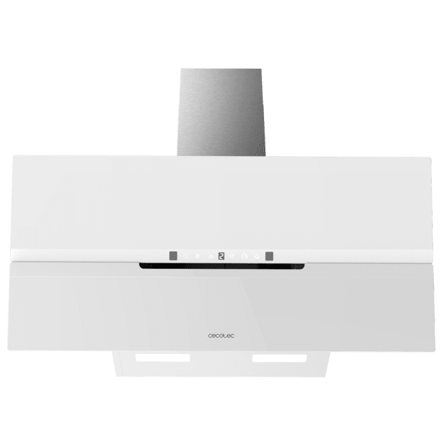 Cecotec Bolero Flux DT 908010 Glass White A++ Campana decorativa de 90cm de ancho acabado frontal vidrio blanco mate chimenea inox succión 800m3/h Motor 210W Clase A++ control táctil 3 niveles de potencia Booster luz filtro de Ahorra y exporta