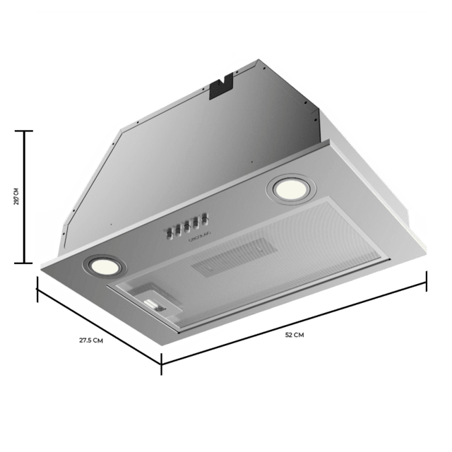 Cecotec Bolero Flux IM 523500 Inox A Campana integral de 52cm de ancho acabado inox potencia succión 350m3/h Motor 70W Clase A control mecánico 3 niveles de potencia Luz y filtro de carbono. Campana integral  Precios de Black Friday