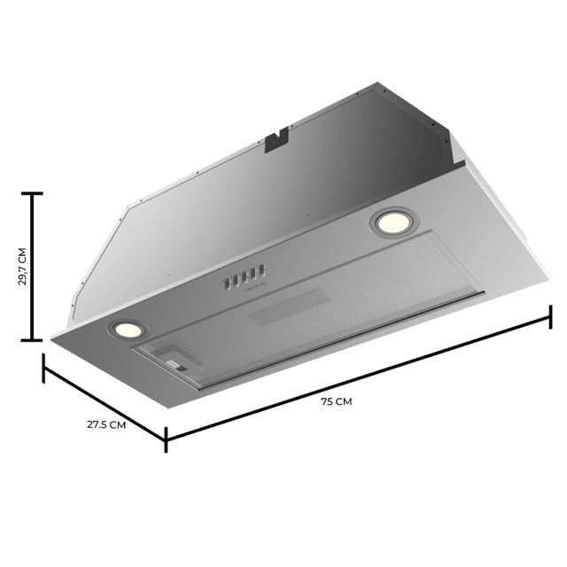 Cecotec Bolero Flux IM 756500 Inox A Campana integral de 75cm de ancho acabado inox potencia succión 650m3/h Motor 165W Clase A control mecánico 3 niveles de potencia Luz y filtro de carbono. Campana integral  En oferta