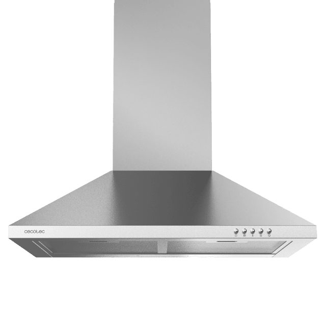 Cecotec Bolero Flux PM 603500 Inox B Campana piramidal de 60cm de ancho acabado inox succión 350m3/h Motor 65W Clase B control mecánico 3 niveles de potencia luz y filtro de carbono. Campana extractora piramidal  Libre de impuestos