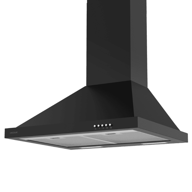 Cecotec Bolero Flux PM 606500 Black A Campana piramidal de 60cm de ancho acabado negro succión 650m3/h Motor 165W Clase A control mecánico 3 niveles de potencia luz y filtro de carbono. Campana piramida Última moda