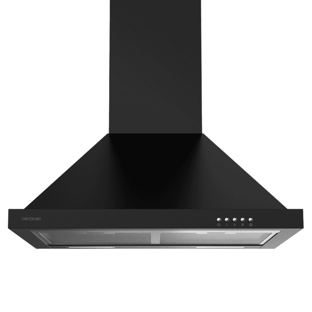 Cecotec Bolero Flux PM 606500 Black A Campana piramidal de 60cm de ancho acabado negro succión 650m3/h Motor 165W Clase A control mecánico 3 niveles de potencia luz y filtro de carbono. Campana piramida Última moda