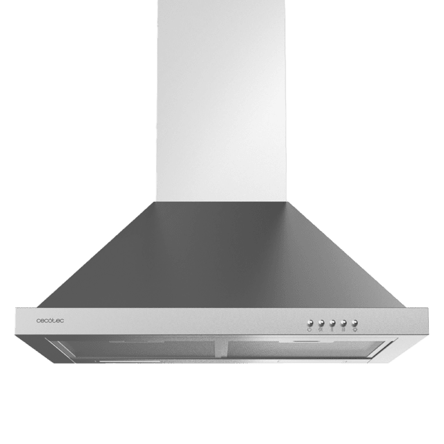 Cecotec Bolero Flux PM 606500 Inox A Campana piramidal de 60cm de ancho acabado inox succión 650m3/h Motor 165W Clase A control mecánico 3 niveles de potencia luz y filtro de carbono. Campana extractora piramidal  Descuento por venta flash