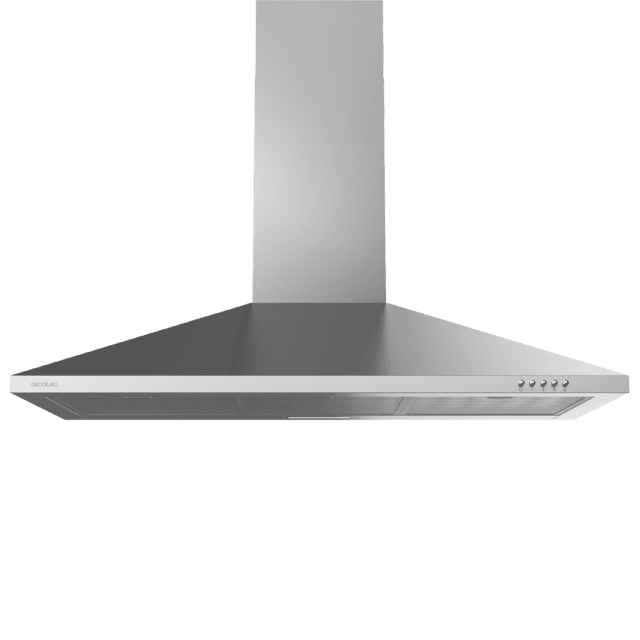 Cecotec Bolero Flux PM 903500 Inox B Campana extractora piramidal de 90cm de ancho acabado inox succión 350m3/h Motor 65W Clase B control mecánico 3 niveles de potencia luz y filtro de carbono. Campana extractora piramidal Ofertas de temporada
