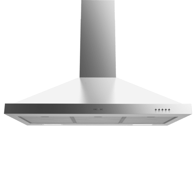 Cecotec Bolero Flux PM 906500 Inox A Campana piramidal de 90cm de ancho acabado inox succión 650m3/h Motor 165W Clase A control mecánico 3 niveles de potencia luz y filtro de carbono. Campana extractora piramidal  Grandes ahorros
