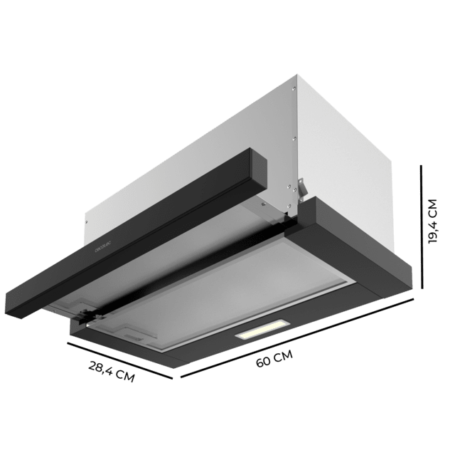 Cecotec Bolero Flux TLM 603500 Black A Campana extratora telescópica de 60cm de ancho acabado negro potencia succión 350m3/h Motor 70W Clase A control mecánico 2 niveles de potencia y filtro de carbono. Campana extratora tele Precio ultrabajo