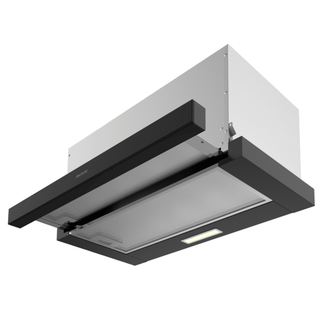 Cecotec Bolero Flux TLM 603500 Black A Campana extratora telescópica de 60cm de ancho acabado negro potencia succión 350m3/h Motor 70W Clase A control mecánico 2 niveles de potencia y filtro de carbono. Campana extratora tele Precio ultrabajo