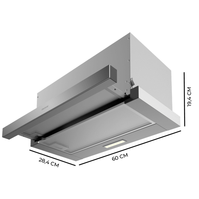 Cecotec Bolero Flux TLM 603500 Inox A Campana extratora telescópica de 60cm de ancho acabado inox potencia succión 350m3/h Motor 70W Clase A control mecánico 2 niveles de potencia y filtro de carbono. Campana extratora  Devoluciones gratuitas