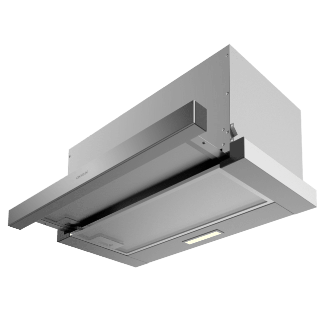 Cecotec Bolero Flux TLM 603500 Inox A Campana extratora telescópica de 60cm de ancho acabado inox potencia succión 350m3/h Motor 70W Clase A control mecánico 2 niveles de potencia y filtro de carbono. Campana extratora  Devoluciones gratuitas