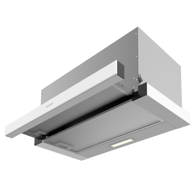 Cecotec Bolero Flux TLM 603500 White A Campana extratora telescópica de 60cm de ancho acabado blanco potencia succión 350m3/h Motor 70W Clase A control mecánico 2 niveles de potencia y filtro de carbono. Campana extratora tel 2025