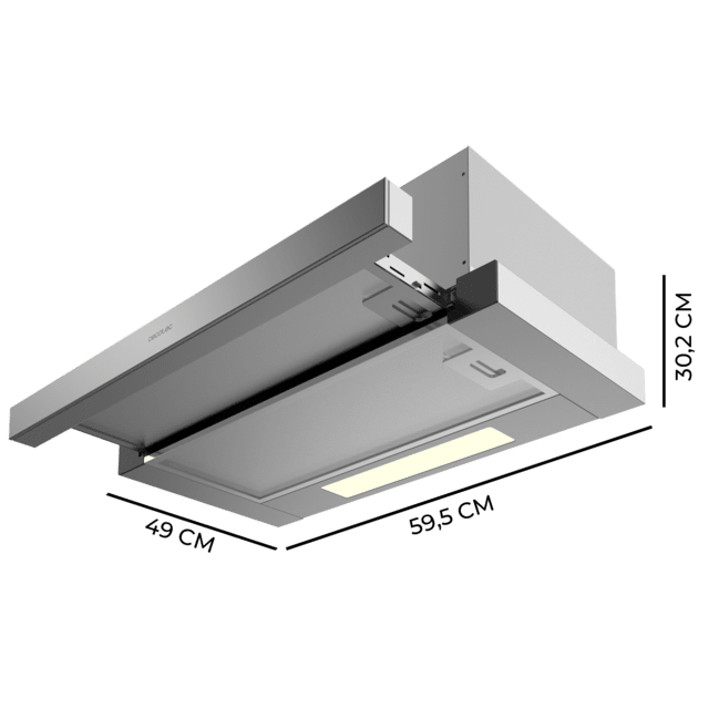 Cecotec Bolero Flux TLM 606500 Inox A Campana extratora telescópica de 60cm de ancho acabado inox potencia succión 650m3/h Motor 165W Clase A control mecánico 2 niveles de potencia y filtro de carbono. Campana extratora teles En línea