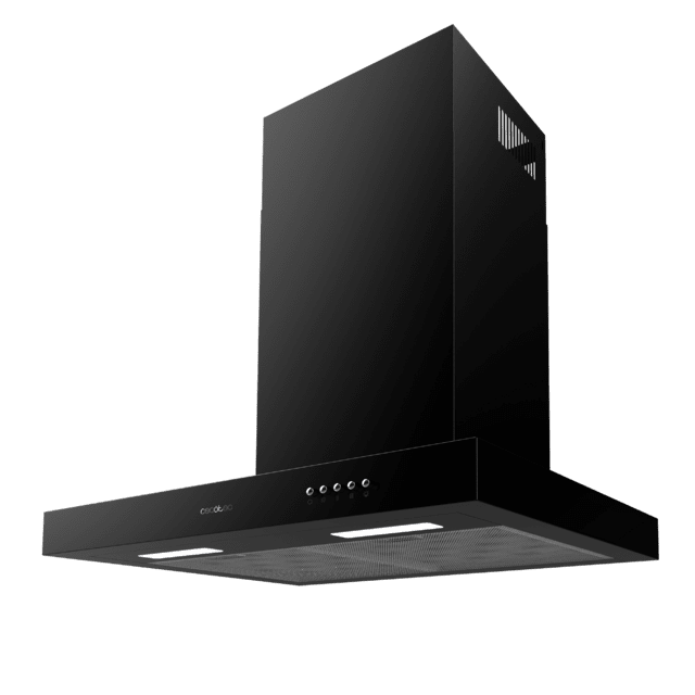 Cecotec Bolero Flux TM 606500 Black A Campana T de 60cm de ancho acabado negro succión 650m3/h Motor 165W Clase A control mecánico 3 niveles de potencia luz y filtro de carbono. Campana T Outlet online