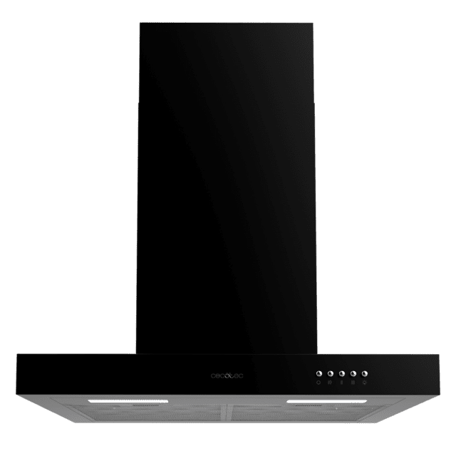 Cecotec Bolero Flux TM 606500 Black A Campana T de 60cm de ancho acabado negro succión 650m3/h Motor 165W Clase A control mecánico 3 niveles de potencia luz y filtro de carbono. Campana T Outlet online