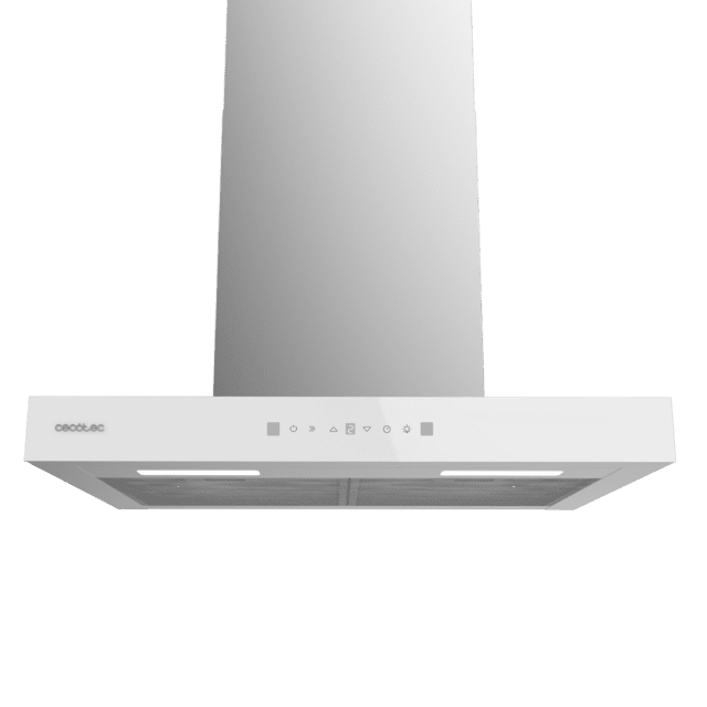 Cecotec Bolero Flux TT 605500 Glass White A++ Campana T de 60cm de ancho acabado frontal cristal blanco succión 550m3/h Motor 70W Clase A++ control táctil 3 niveles de potencia Booster luz filtro de carbono Hand Movement Contr En oferta