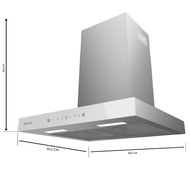 Cecotec Bolero Flux TT 605500 Glass White A++ Campana T de 60cm de ancho acabado frontal cristal blanco succión 550m3/h Motor 70W Clase A++ control táctil 3 niveles de potencia Booster luz filtro de carbono Hand Movement Contr En oferta