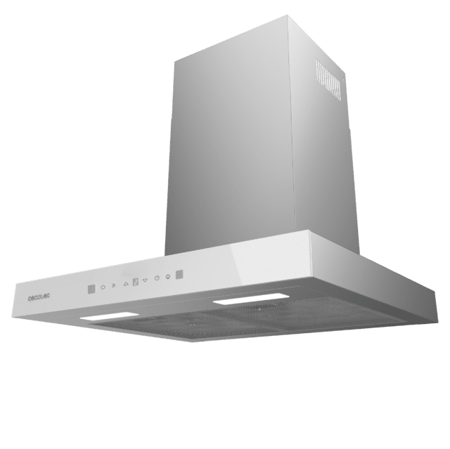 Cecotec Bolero Flux TT 605500 Glass White A++ Campana T de 60cm de ancho acabado frontal cristal blanco succión 550m3/h Motor 70W Clase A++ control táctil 3 niveles de potencia Booster luz filtro de carbono Hand Movement Contr En oferta