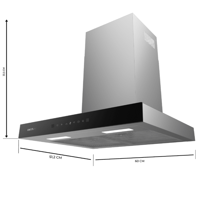 Cecotec Flux TT 605500 Glass Black A++ Campana T de 60cm de ancho acabado frontal cristal negro succión 550m3/h Motor 70W Clase A++ control táctil 3 niveles de potencia Booster luz filtro de carbono Hand Movement Control y Del Rebajas de fábrica