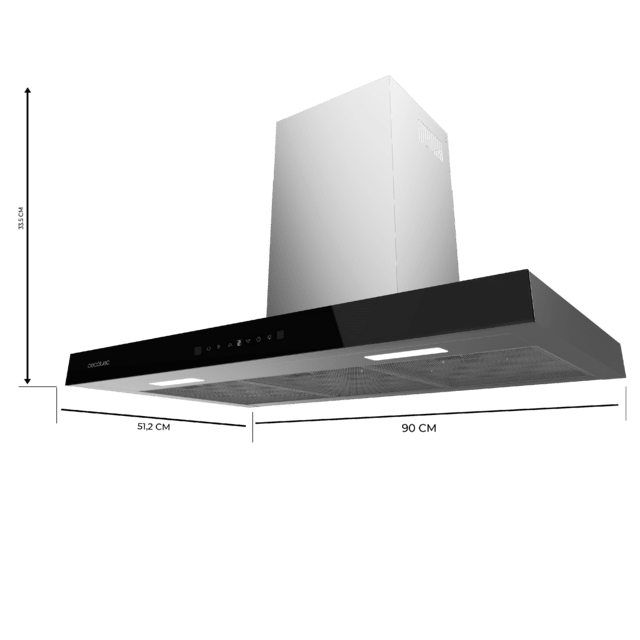 Cecotec Flux TT 905500 Glass Black A++ Campana T de 90cm de ancho acabado frontal cristal negro succión 550m3/h Motor 70W Clase A++ control táctil 3 niveles de potencia luz filtro de carbono Hand Movement Control y Delay Funct Los más vendidos