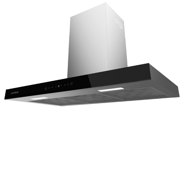 Cecotec Flux TT 905500 Glass Black A++ Campana T de 90cm de ancho acabado frontal cristal negro succión 550m3/h Motor 70W Clase A++ control táctil 3 niveles de potencia luz filtro de carbono Hand Movement Control y Delay Funct Los más vendidos