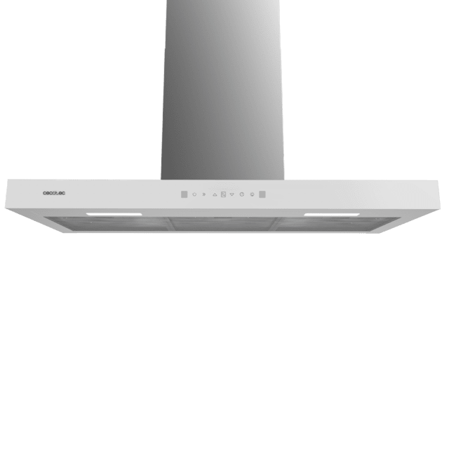 Cecotec Flux TT 905500 Glass White A++ Campana T de 90cm de ancho acabado frontal cristal blanco succión 550m3/h Motor 70W Clase A++ control táctil 3 niveles de potencia luz filtro de carbono Hand Movement Control y Delay Func Ventas relámpago