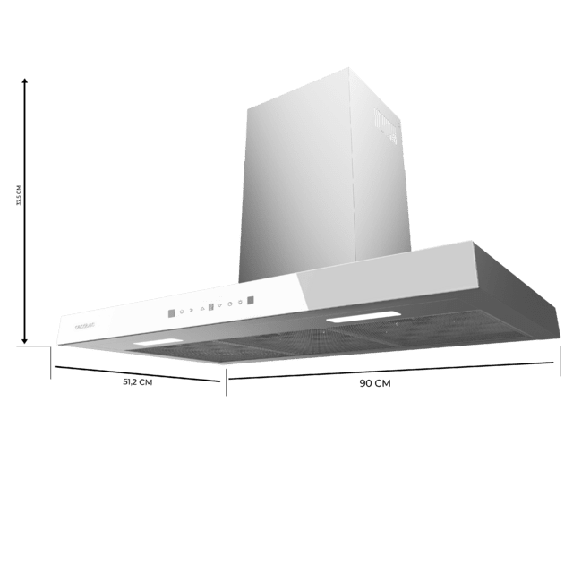 Cecotec Flux TT 905500 Glass White A++ Campana T de 90cm de ancho acabado frontal cristal blanco succión 550m3/h Motor 70W Clase A++ control táctil 3 niveles de potencia luz filtro de carbono Hand Movement Control y Delay Func Ventas relámpago