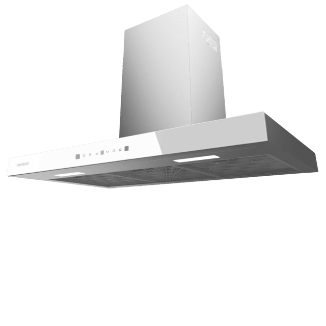 Cecotec Flux TT 905500 Glass White A++ Campana T de 90cm de ancho acabado frontal cristal blanco succión 550m3/h Motor 70W Clase A++ control táctil 3 niveles de potencia luz filtro de carbono Hand Movement Control y Delay Func Ventas relámpago