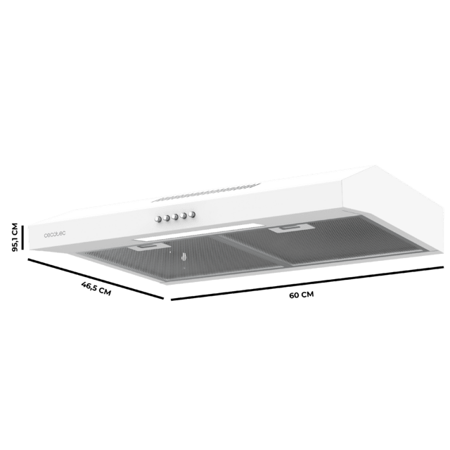 Cecotec Bolero Flux CM 602200 White B Campana extractora convencional de 60cm de ancho acabado blanco potencia succión 220m3/h Motor 70W Clase B control mecánico 3 niveles de potencia y luz. Campana extractora convencional Descuento