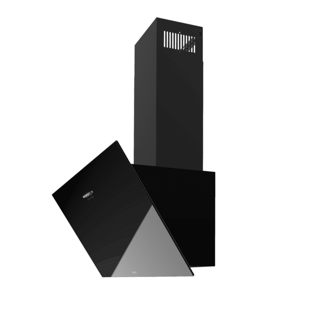 Cecotec Bolero Flux DM 906500 Glass Black A Campana decorativa de 90cm de ancho acabado frontal vidrio negro chimenea negra succión 650m3/h Motor 165W Clase A control mecánico 3 niveles de potencia luz y filtro de carbono. Cam Tienda