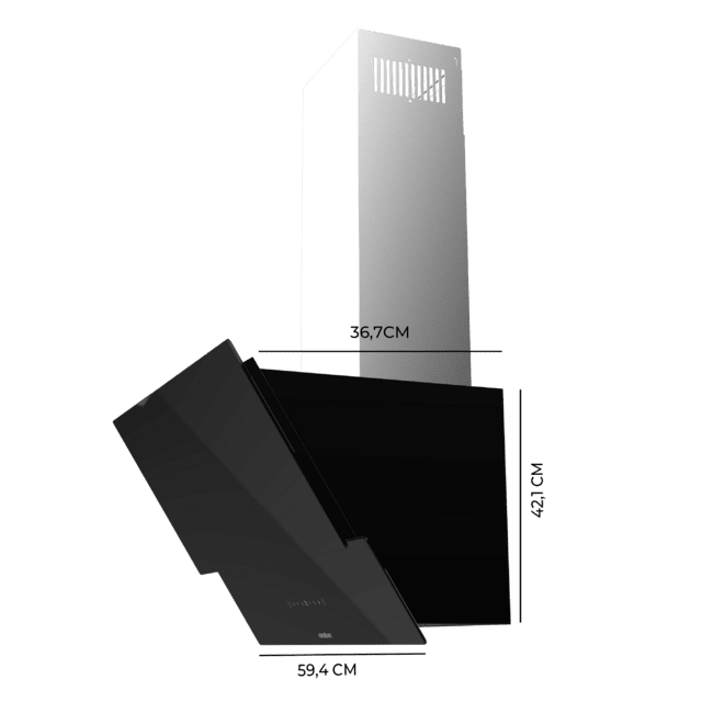Cecotec Bolero Flux DT 608001 Glass Black A++ Campana decorativa de 60cm de ancho acabado frontal vidrio negro chimenea inox succión 800m3/h Motor 210W Clase A++ control táctil 3 niveles de potencia Booster luz filtro de carbo Liquidación