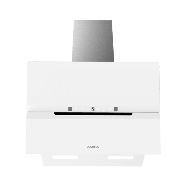 Cecotec Bolero Flux DT 608010 Glass White A++ Campana decorativa de 60cm de ancho acabado frontal vidrio blanco chimenea inox succión 800m3/h Motor 210W Clase A++ control táctil 3 niveles de potencia Booster luz filtro de carb Mejor oferta
