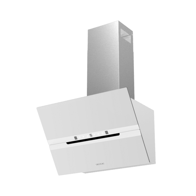Cecotec Bolero Flux DT 608010 Glass White A++ Campana decorativa de 60cm de ancho acabado frontal vidrio blanco chimenea inox succión 800m3/h Motor 210W Clase A++ control táctil 3 niveles de potencia Booster luz filtro de carb Mejor oferta