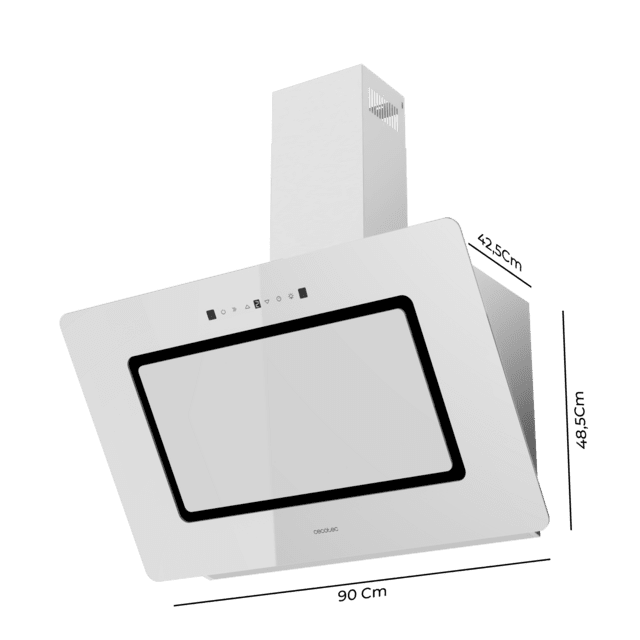 Cecotec Bolero Flux DT 908002 Glass White A++ Campana decorativa de 90cm de ancho acabado frontal vidrio blanco chimenea inox succión 800m3/h Motor 210W Clase A++ control táctil 3 niveles de potencia Booster luz filtro de carb Rebajas top
