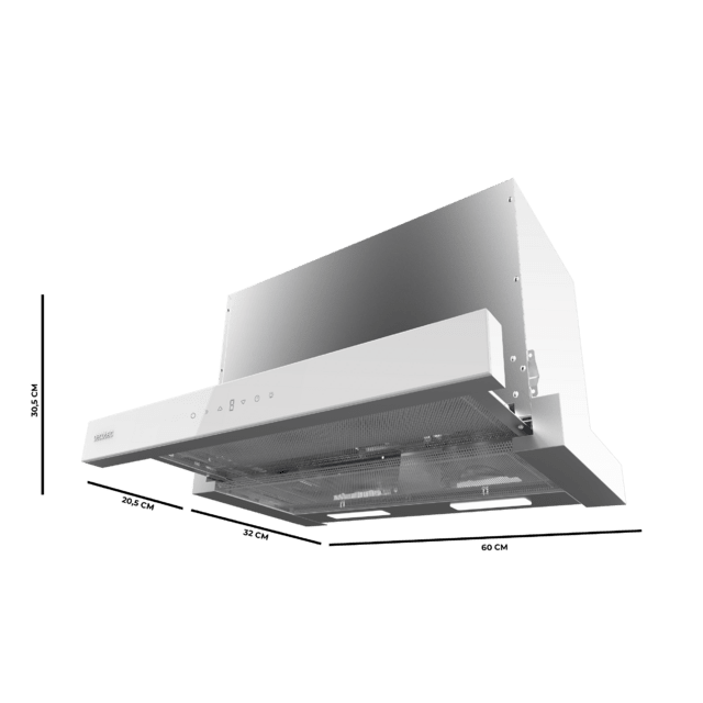Cecotec Bolero Flux TLT 605500 Glass White A++ Campana extratora telescópica de 60cm de ancho acabado frontal vidrio blanco potencia succión 550m3/h Motor 70W Clase A++ control táctil con filtro de carbono y Hand Movement Con Últimos 3 días