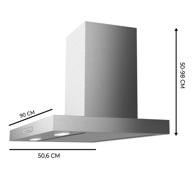 Cecotec Bolero Flux TT 908000 Slim Glass White A++ Campana T de 90cm de ancho acabado inox succión 800m3/h Motor 210W Clase A++ display táctil glass white 3 niveles de potencia luz filtro de carbono Hand Movement Control y Del ÚLTIMAS EDICIONES