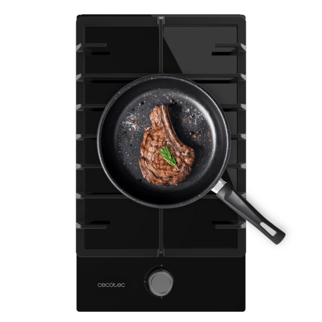 Cecotec Bolero Squad G 1200F Glass Black Placa de gas 1 fuego acabado en cristal negro parrilla completa de hierro fundido potencia de 3 5kW quemador WOK triple corona encendido eléctrico sistema de seguridad de las válvulas p Últimos 2 días