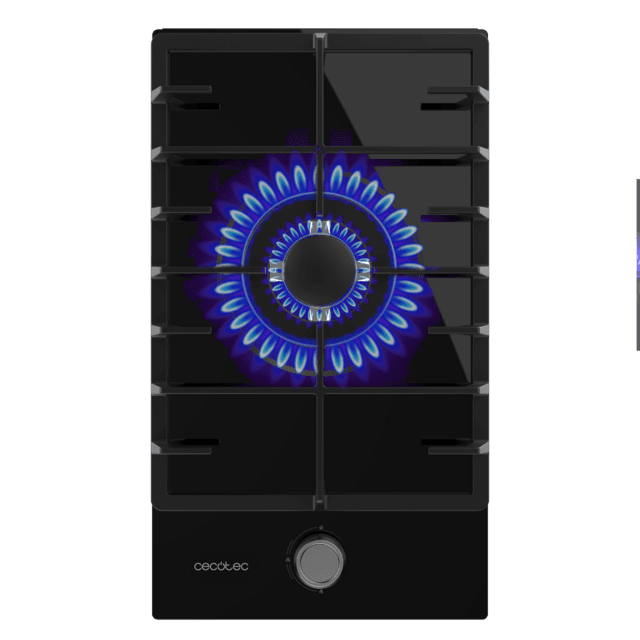 Cecotec Bolero Squad G 1200F Glass Black Placa de gas 1 fuego acabado en cristal negro parrilla completa de hierro fundido potencia de 3 5kW quemador WOK triple corona encendido eléctrico sistema de seguridad de las válvulas p Últimos 2 días