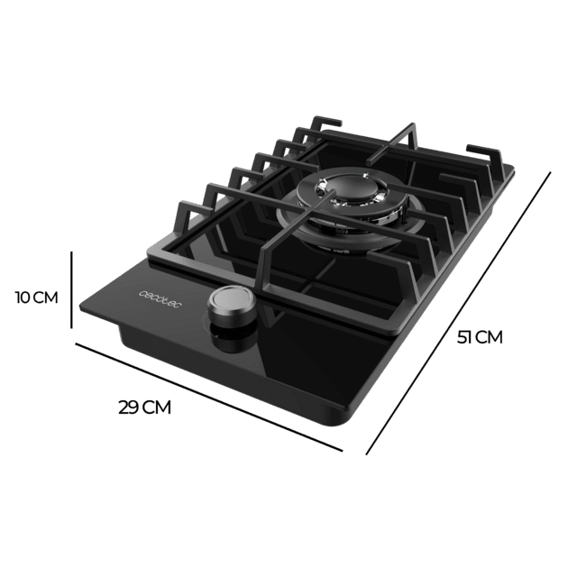 Cecotec Bolero Squad G 1200F Glass Black Placa de gas 1 fuego acabado en cristal negro parrilla completa de hierro fundido potencia de 3 5kW quemador WOK triple corona encendido eléctrico sistema de seguridad de las válvulas p Últimos 2 días