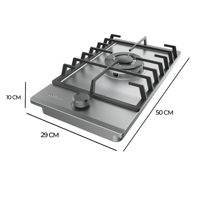 Cecotec Bolero Squad G 1200F Inox Placa de gas 1 fuego acabado en acero inoxidable parrilla completa de hierro fundido potencia de 3 5kW quemador WOK triple corona encendido eléctrico sistema de seguridad de las válvulas para Último día
