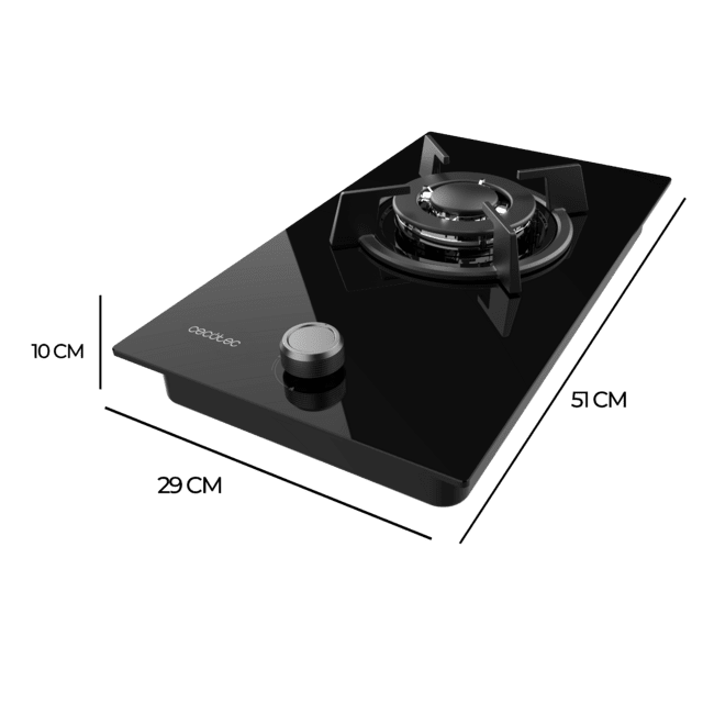 Cecotec Bolero Squad G 1200S Glass Black Placa de gas 1 fuego acabado en cristal negro parrillas individuales de hierro fundido potencia de 3 5kW quemador WOK triple corona encendido eléctrico sistema de seguridad de las válvu Precio de fábrica