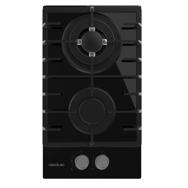 Cecotec Bolero Squad G 2200F Glass Black Placa de gas 2 fuegos acabado en cristal negro parrilla completa de hierro fundido potencia de 5 25kW quemador WOK triple corona encendido eléctrico sistema de seguridad de las válvulas Oferta especial de fábrica