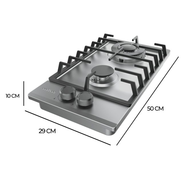 Cecotec Bolero Squad G 2200F Inox Placa de gas 2 fuegos acabado en acero inoxidable parrilla completa de hierro fundido potencia de 5 25kW quemador WOK triple corona encendido eléctrico sistema de seguridad de las válvulas par Promoción trimestral