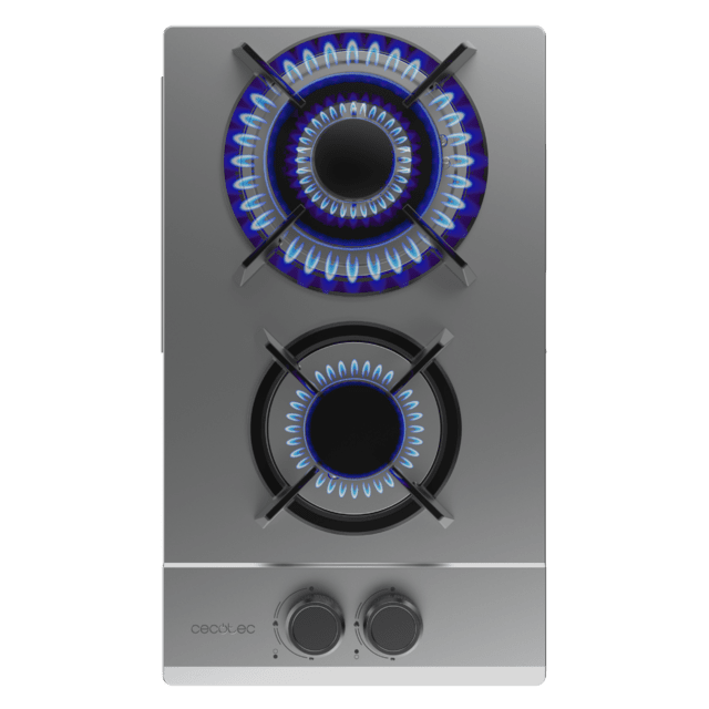 Cecotec Bolero Squad G 2200S Inox Placa de gas 2 fuegos acabado en acero inoxidable parrillas individuales de hierro fundido potencia de 5 25kW quemador WOK triple corona encendido eléctrico sistema de seguridad de las válvula Superdescuento