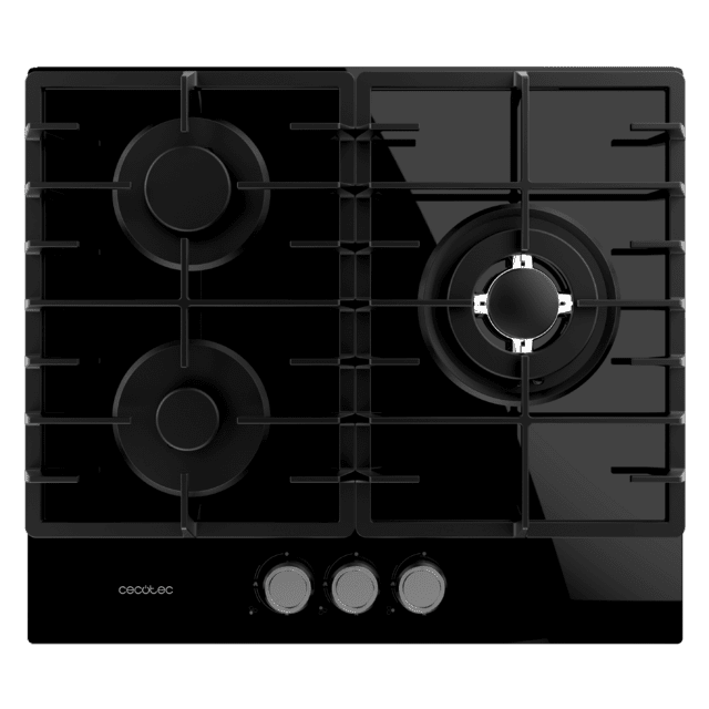 Cecotec Bolero Squad G 3200F Glass Black Placa de gas 3 fuegos acabado en cristal negro parrillas completas de hierro fundido potencia de 6 25kW quemador WOK triple corona encendido eléctrico sistema de seguridad de las válvul Grandes descuentos